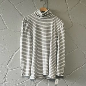 Talbots Petite Gray and White Horizontal Stripe Turtle Neck